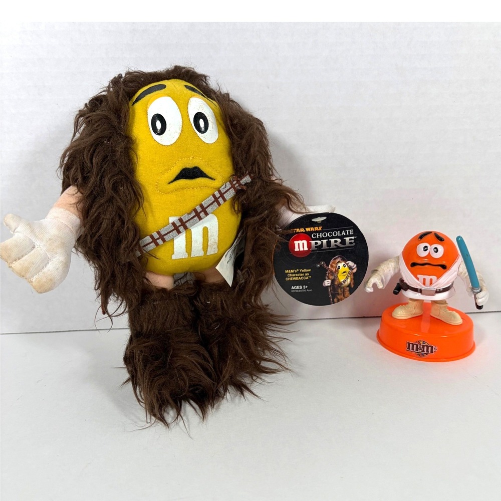 Star Wars M&M mpire Lot Yellow as Chewbacca Plush & Orange Luke Skywalker Figure